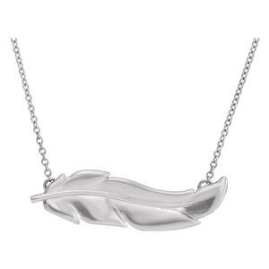 14k White Gold Feather Bar Necklace, 16-18 Inch